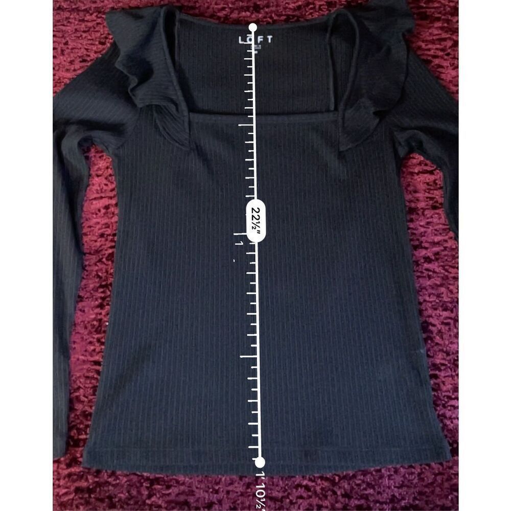 Women’s Black Ribbed Longsleeve Top Flutter Shoulders MEDIUM - Picture 6 of 8